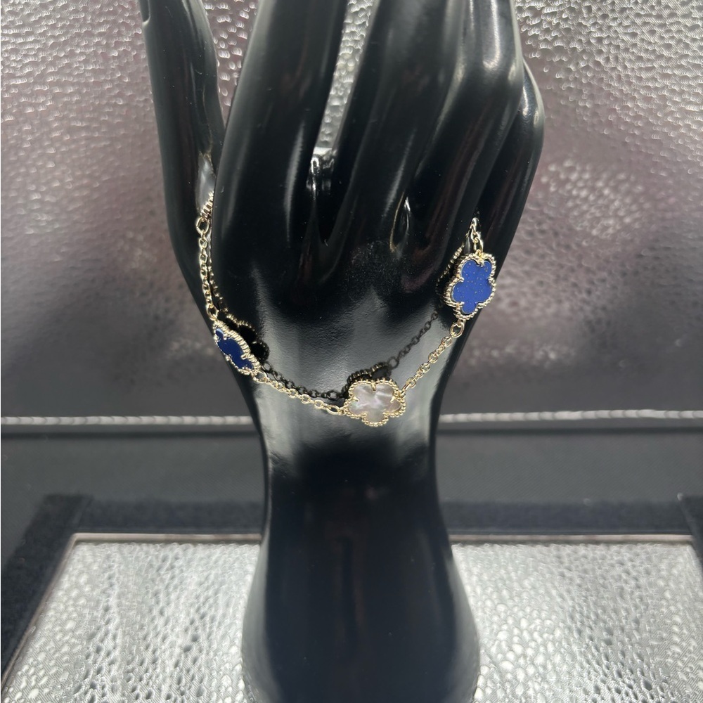 Elegant Gold and Blue Lapis And Mother Of Pearl Bracelet